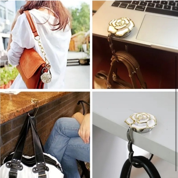 Purse Hook white Rose with Gold Accents - Picture 3 of 4